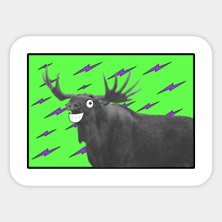 Moose with cartoon eyes and neon green background Sticker